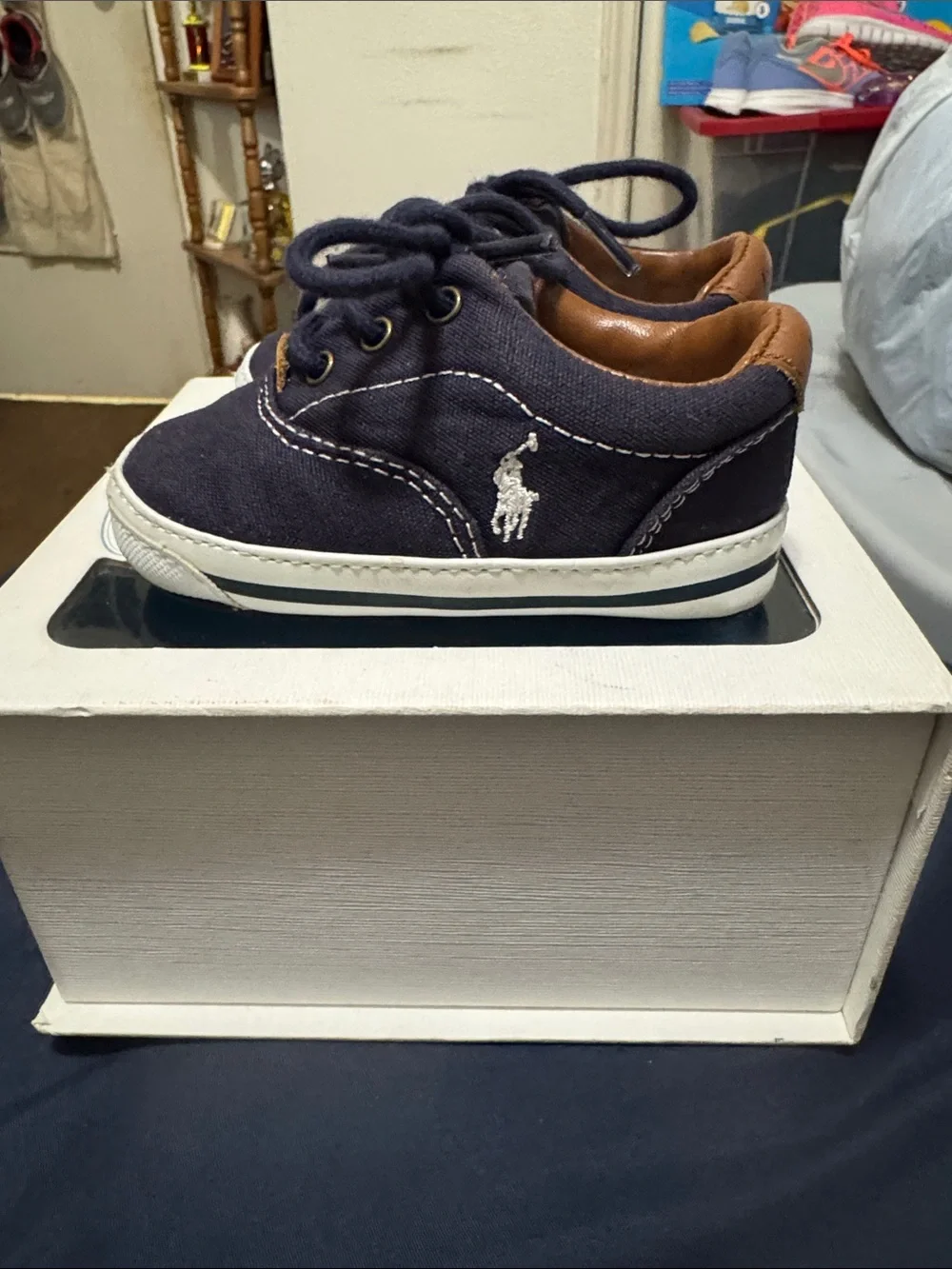 Ralph Lauren Kids Navy Canvas Sneakers with Tan Trim
